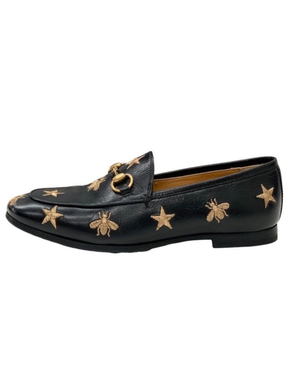 Gucci Loafers Leather Shoes Flat Horsebit Bee Star Embroidery - Picture 3 of 9